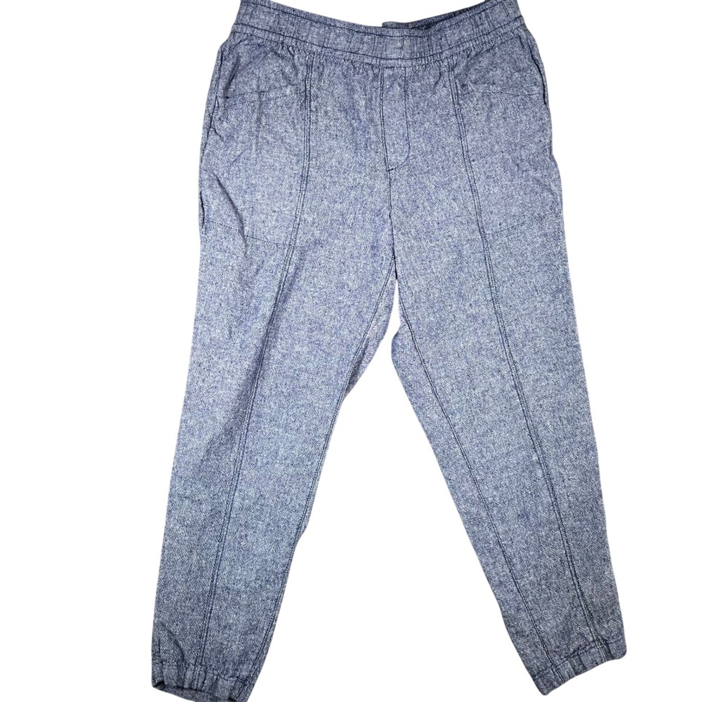 Old Navy Women's Linen Blend Taper Pant M Blue Elastic Waist Vacation Coastal